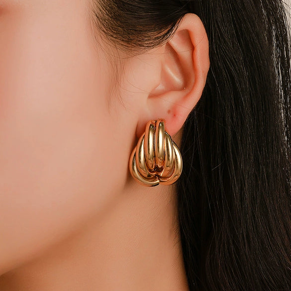 Exaggerated Alloy Wrapped Punk Street Twist Earrings With Geometric Design And Electroplating