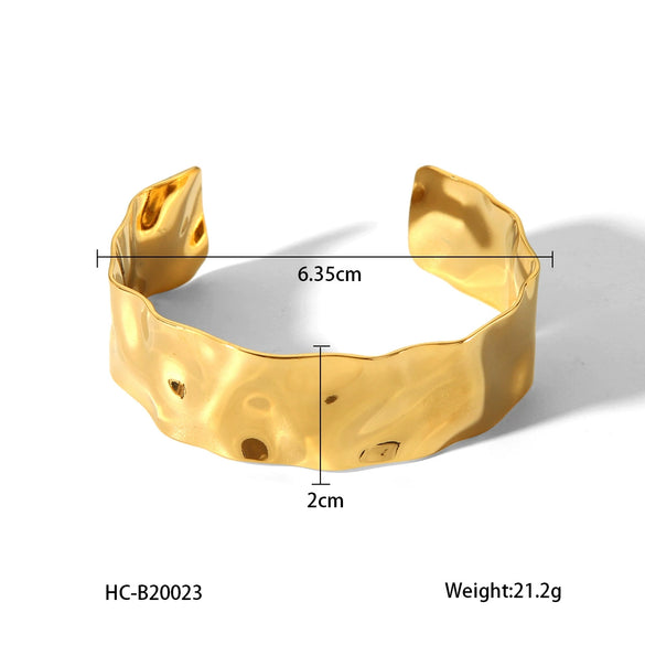 Exaggerated And Generous Stainless Steel Hammer Electroplated Geometry Open Bracelet