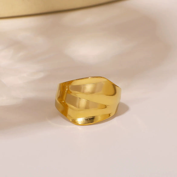 Exaggerated Arc Concave Stainless Steel Ring With Glossy Finish Electroplated Unisex Open Index Finger Ring Geometric Style Minimalist Versatile