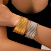 Exaggerated Asymmetric Opening Stainless Steel Bracelet With Vertical Stripe And Electroplating Design