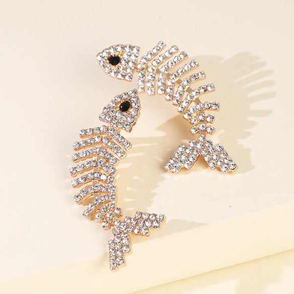 Exaggerated Big Brand Diamond Fish Bone Claw Chain Color Diamond Fashion Earrings Wholesale Gooddiy