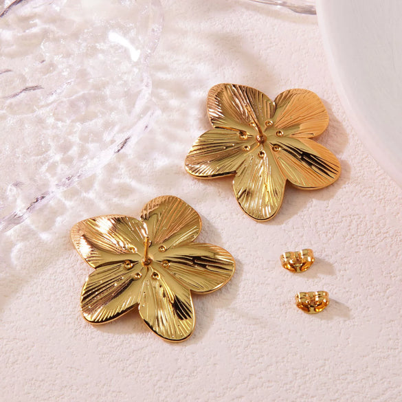 Exaggerated Big Flower Titanium Steel Ear Studs Electroplated Women's Ear Headwear