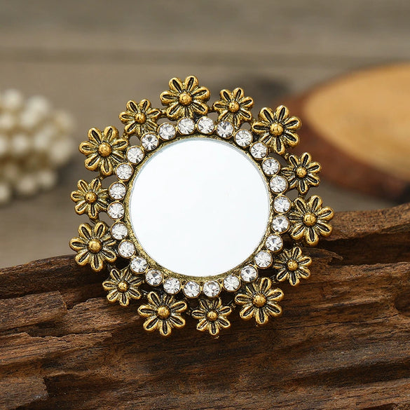 Exaggerated Bohemian Style Geometric Flower Ring In Electroplated Alloy Retro Carved Adjustable Unisex Statement Ring