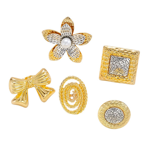 Exaggerated Bow Flower Ring Set Alloy Electroplating Inlaid Pearl Women's Hand Jewelry