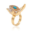 Exaggerated Bull Head Alloy Inlay Turquoise Rhinestones Unisex Open Ring