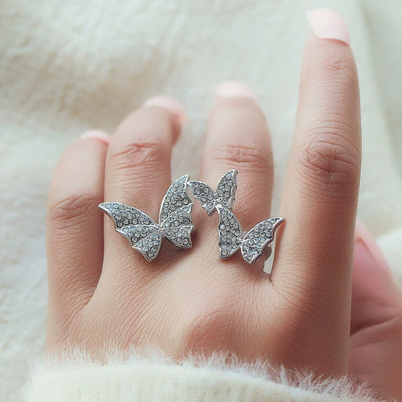 Exaggerated Butterfly Open Ring For Women Alloy Electroplated Light Luxury Style