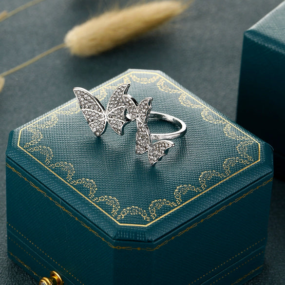 Exaggerated Butterfly Open Ring For Women Alloy Electroplated Light Luxury Style