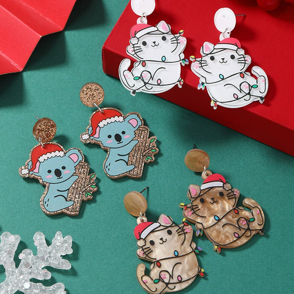 Exaggerated Christmas Earrings Acrylic Geometric Animal Style Jewelry For Women