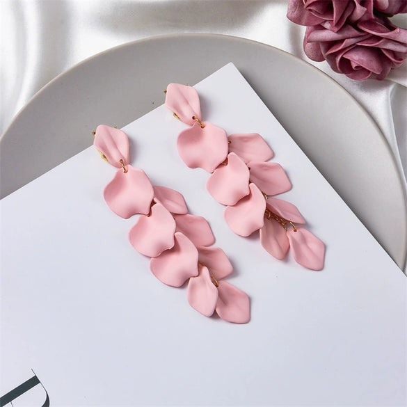 Exaggerated Creative Acrylic Rose Petal Earrings Alloy Electroplated