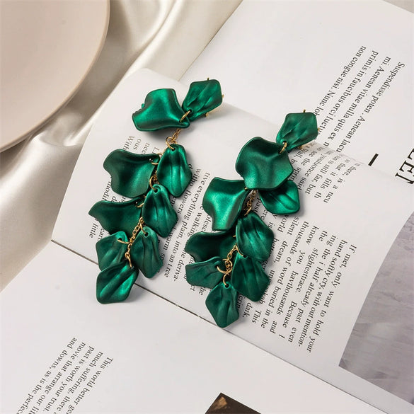 Exaggerated Creative Acrylic Rose Petal Earrings Alloy Electroplated