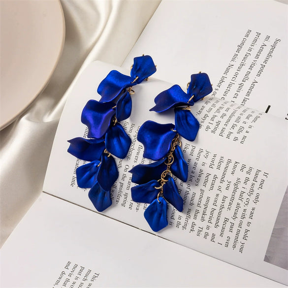Exaggerated Creative Acrylic Rose Petal Earrings Alloy Electroplated