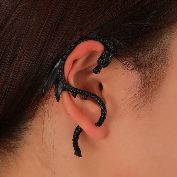 Exaggerated Creative Alloy Earrings Retro Punk Style With Dark Flying Dragon Animal Pattern Electroplated