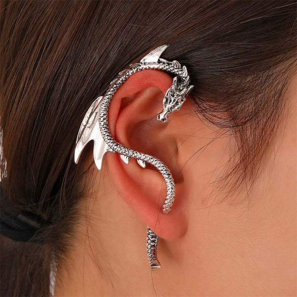 Exaggerated Creative Alloy Earrings Retro Punk Style With Dark Flying Dragon Animal Pattern Electroplated