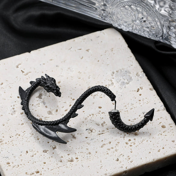 Exaggerated Creative Alloy Earrings Retro Punk Style With Dark Flying Dragon Animal Pattern Electroplated