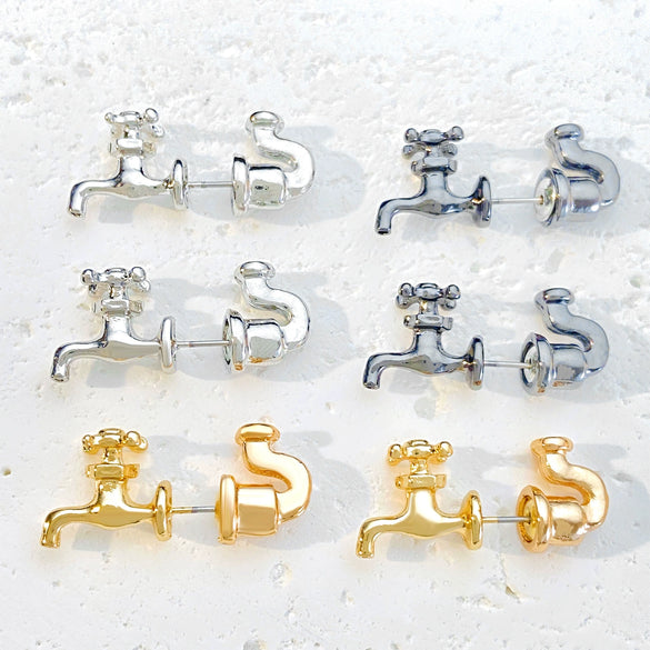 Exaggerated Detachable Hip Hop Faucet Earrings For Women Alloy Material Geometric Style Electroplating Treatment
