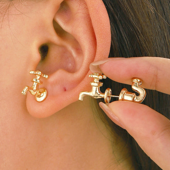 Exaggerated Detachable Hip Hop Faucet Earrings For Women Alloy Material Geometric Style Electroplating Treatment