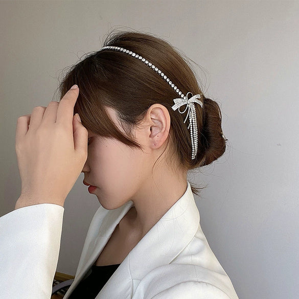 Exaggerated Diamond Bow Tassel Hair Band Retro Style Alloy Hair Accessories