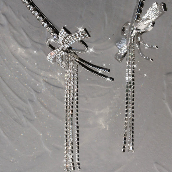 Exaggerated Diamond Bow Tassel Hair Band Retro Style Alloy Hair Accessories