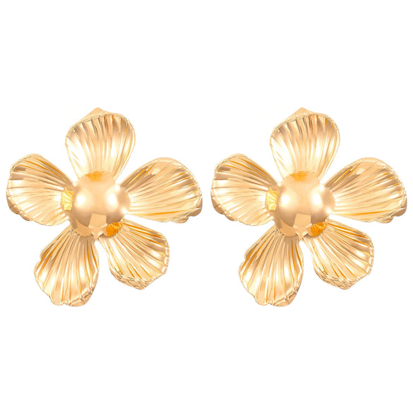 Exaggerated Distinctive Women's Metal Earrings With Irregular Fold Texture And Geometric Design Electroplated