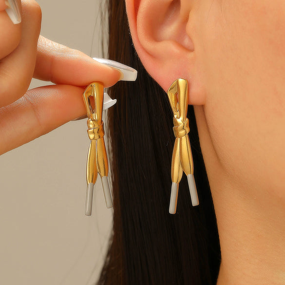 Exaggerated Distinctive Women's Stainless Steel Earrings With Shrimp Leg Sun Bow Design Electroplated