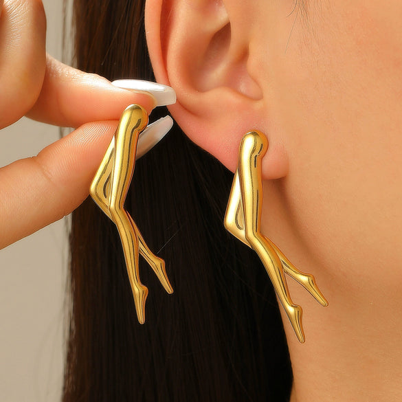 Exaggerated Distinctive Women's Stainless Steel Earrings With Shrimp Leg Sun Bow Design Electroplated