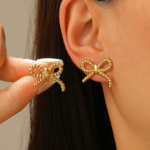 Exaggerated Distinctive Women's Stainless Steel Earrings With Shrimp Leg Sun Bow Design Electroplated