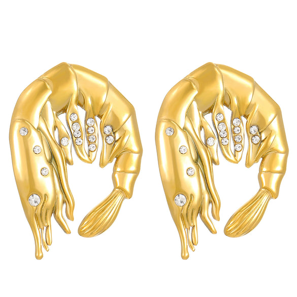 Exaggerated Distinctive Women's Stainless Steel Earrings With Shrimp Leg Sun Bow Design Electroplated