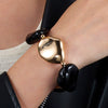 Exaggerated Elastic Gold Bracelet Handmade With Pearls And Geometric Pattern For Women