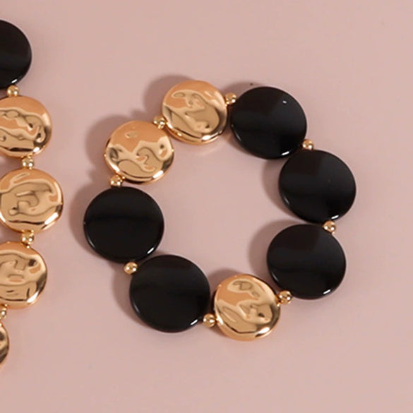 Exaggerated Elastic Gold Bracelet Handmade With Pearls And Geometric Pattern For Women