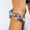 Exaggerated Elastic Gold Bracelet Handmade With Pearls And Geometric Pattern For Women