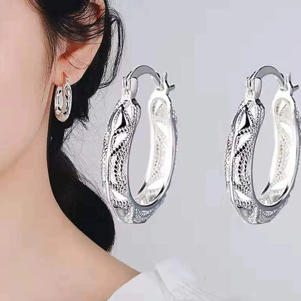 Exaggerated Electroplated Thick Silver Color Alloy Geometric Flower Earrings Creative Minimalist Women's Ear Jewelry