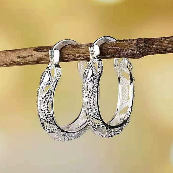Exaggerated Electroplated Thick Silver Color Alloy Geometric Flower Earrings Creative Minimalist Women's Ear Jewelry