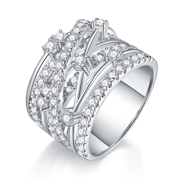 Exaggerated Fashion Geometric S925 Silver Moissanite Ring Set With Diamonds For Women