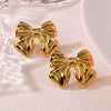 Exaggerated Fashionable Goldplated Stainless Steel Bow Earrings With Polish Finish For Women