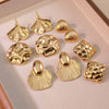 Exaggerated Fishtail Rhombus Pleated Ginkgo Brushed Stainless Steel Earrings Plated With Real Gold