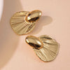 Exaggerated Fishtail Rhombus Pleated Ginkgo Brushed Stainless Steel Earrings Plated With Real Gold