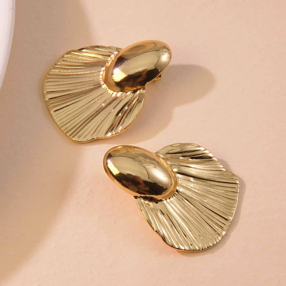 Exaggerated Fishtail Rhombus Pleated Ginkgo Brushed Stainless Steel Earrings Plated With Real Gold
