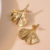 Exaggerated Fishtail Rhombus Pleated Ginkgo Brushed Stainless Steel Earrings Plated With Real Gold