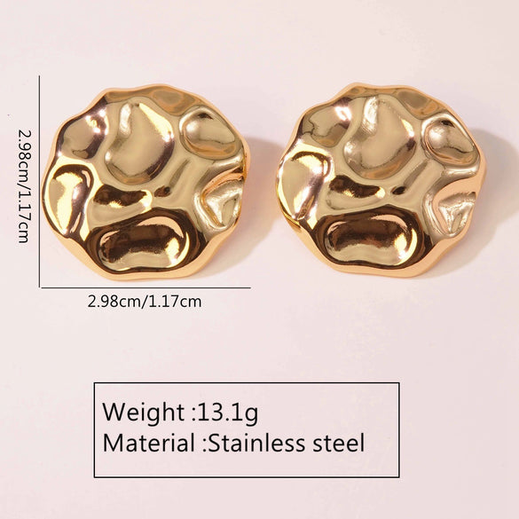 Exaggerated Fishtail Rhombus Pleated Ginkgo Brushed Stainless Steel Earrings Plated With Real Gold