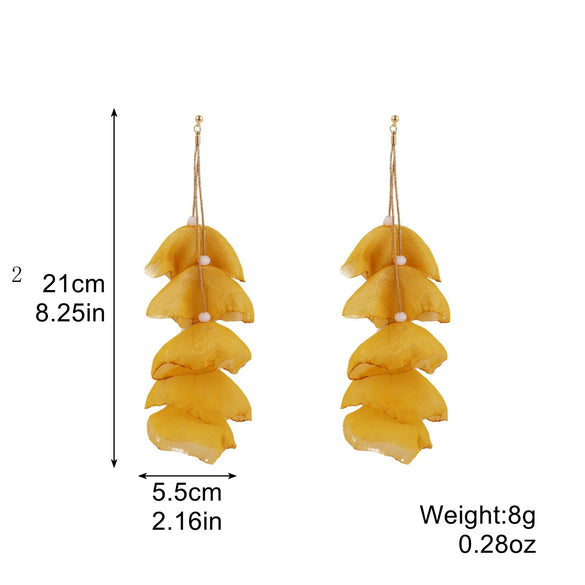 Exaggerated Flower Tassel Fabric Handmade Earrings Sweet Style