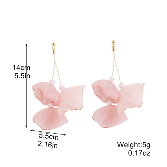 Exaggerated Flower Tassel Fabric Handmade Earrings Sweet Style
