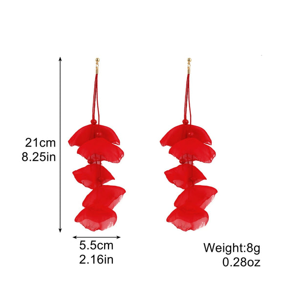 Exaggerated Flower Tassel Fabric Handmade Earrings Sweet Style