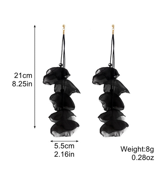 Exaggerated Flower Tassel Fabric Handmade Earrings Sweet Style