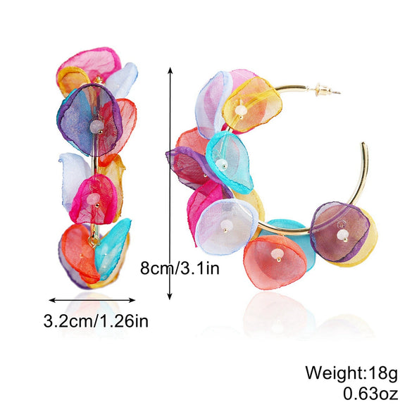 Exaggerated Flower Tassel Fabric Handmade Earrings Sweet Style