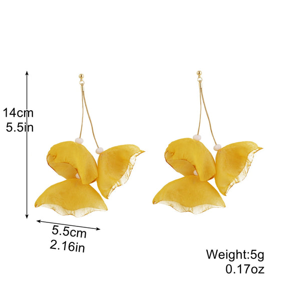 Exaggerated Flower Tassel Fabric Handmade Earrings Sweet Style