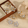 Exaggerated Flower Titanium Steel Ring For Women Inlaid With Pearls Electroplated Light Luxury Niche Adjustable High End