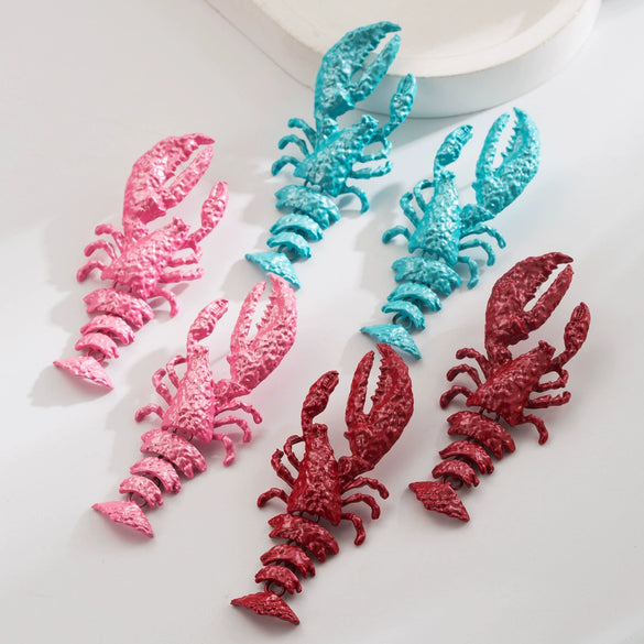 Exaggerated Geometric Alloy Baking Paint Women's Summer Oceanstyle Crayfish Earrings
