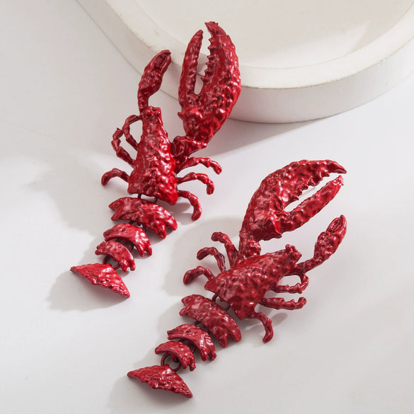 Exaggerated Geometric Alloy Baking Paint Women's Summer Oceanstyle Crayfish Earrings