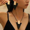 Exaggerated Geometric Alloy Earrings And Necklace For Women Electroplated With Square Spiral Vortex Pattern