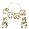 Exaggerated Geometric Alloy Earrings And Necklace For Women Electroplated With Square Spiral Vortex Pattern